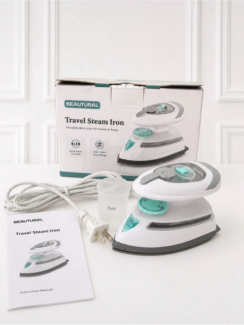 Source Unknown White & Teal Compact Travel Steam Iron